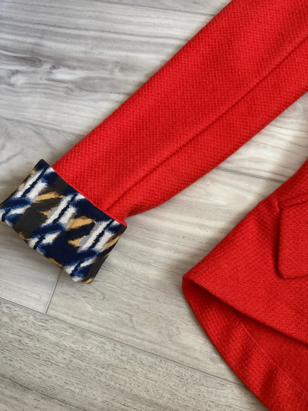 Red Tweed Blazer with Patterned Cuff Detail - Picture 3 of 9
